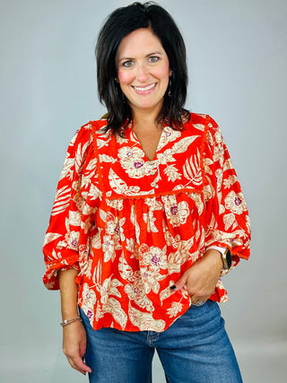 Floral Woven Scallop Top
