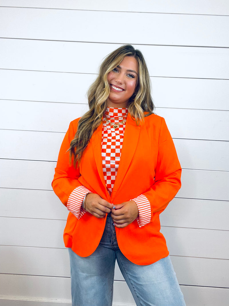 Orange Peyton Blazer W/ Stripes Cuff Sleeve