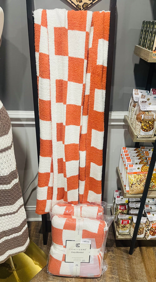 Orange Checkered Print Blanket