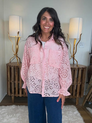 Sweet Blossom Lace Eyelet Button Top